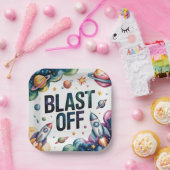 Blast Off Space Boy Astronaut Birthday Party ペーパープレート (パーティー)