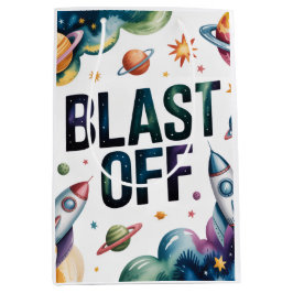 Blast Off Space Boy Astronaut Birthday Party ミディアムペーパーバッグ