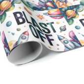 Blast Off Space Boy Astronaut Birthday Party ラッピングペーパー (ロールコーナー)