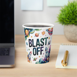 Blast Off Space Boy Astronaut Birthday Party 紙コップ