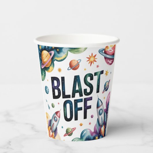 Blast Off Space Boy Astronaut Birthday Party 紙コップ (裏面)