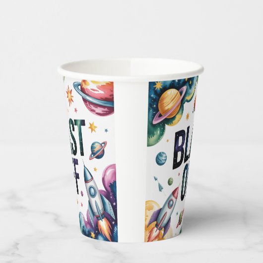 Blast Off Space Boy Astronaut Birthday Party 紙コップ (左)