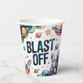 Blast Off Space Boy Astronaut Birthday Party 紙コップ (正面)