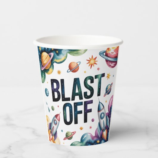 Blast Off Space Boy Astronaut Birthday Party 紙コップ (正面)