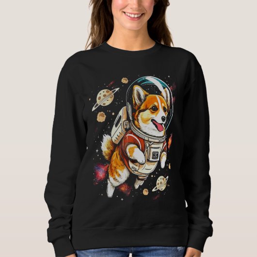 Blast Off with a Dog in Space  Cute Pembroke Welsh スウェットシャツ (正面)