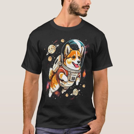 Blast Off with a Dog in Space  Cute Pembroke Welsh Tシャツ (正面)
