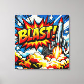 BLAST! Retro Pop Art Rocket Explosion キャンバスプリント (正面)
