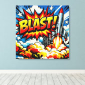 BLAST! Retro Pop Art Rocket Explosion キャンバスプリント (インサイチュ (ウッドフロア))