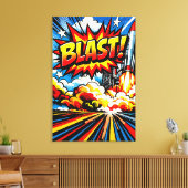 BLAST! Retro Pop Art Rocket Explosion キャンバスプリント (インサイチュ (リビング))