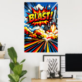 BLAST! Retro Pop Art Rocket Explosion ポスター (ホームオフィス)