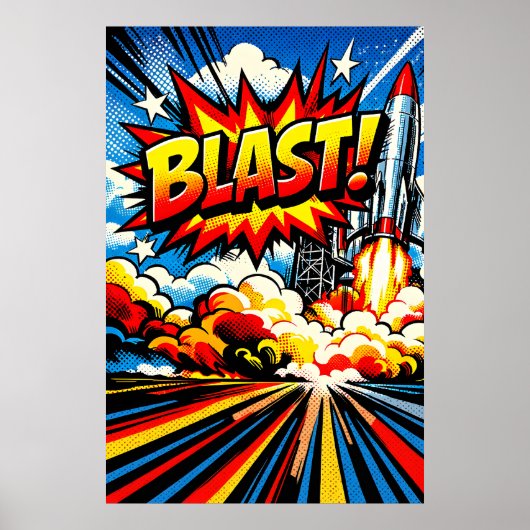 BLAST! Retro Pop Art Rocket Explosion ポスター (正面)