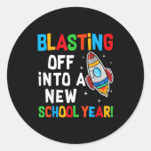 Blasting Off Into A New School Year First Day Teac ラウンドシール (正面)