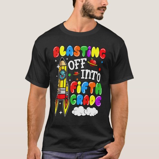 Blasting Off Into Fifth Grade  Back To School Boys Tシャツ (正面)
