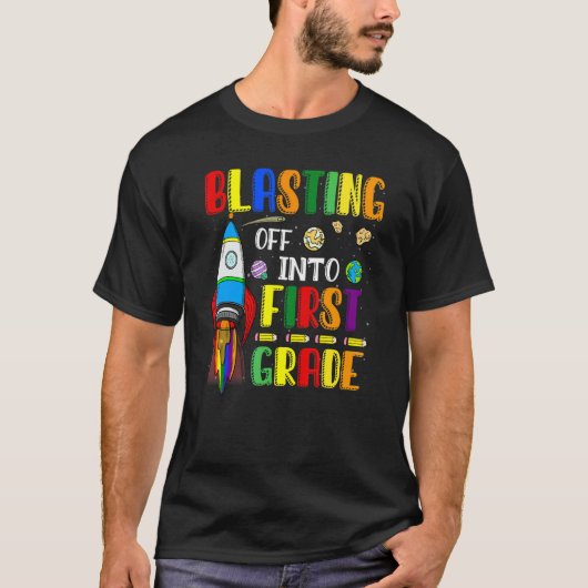 Blasting Off Into First Grade Back To School Boys Tシャツ (正面)