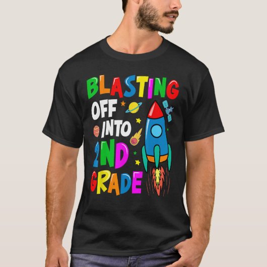 Blasting Off Into Second Grade Back To School Kids Tシャツ (正面)