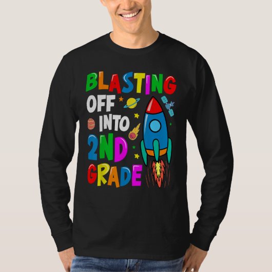 Blasting Off Into Second Grade Back To School Kids Tシャツ (正面)