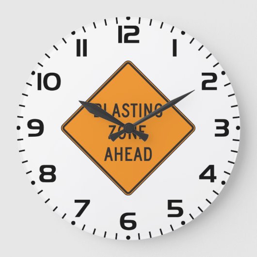 Blasting Zone Ahead Warning Sign Safety ラージ壁時計 (正面)