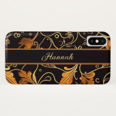 Blätter und Ranken orange auf schwarz Muster Case-Mate iPhoneケース (裏面(横))