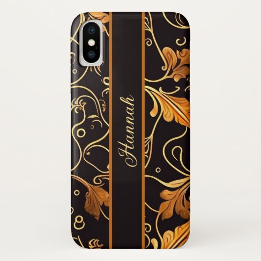 Blätter und Ranken orange auf schwarz Muster Case-Mate iPhoneケース (裏面)