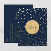 Blau & Gold Glänzende Konfetti-Punkte Elegant Mode インビテーションポストカード (正面/裏面)