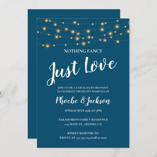 Blau mit Schnurlichtern Hochzeits Party 招待状 (正面/裏面)