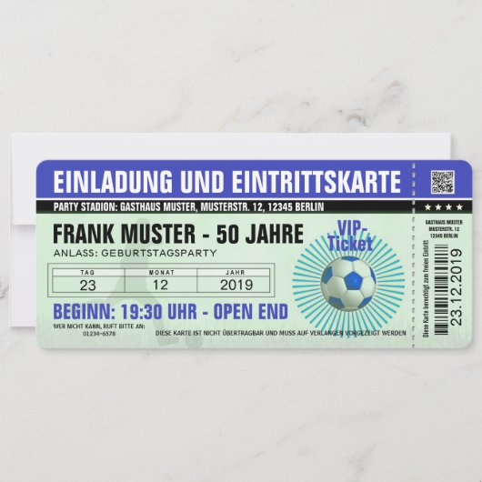 blaue Einladung und Eintrittskarte (Fußballticket) 招待状 (正面)