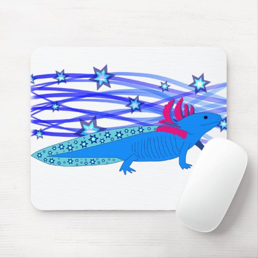 Blauer Axolotl mit Sternen マウスパッド (マウス)