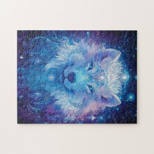 Blauer Wolf unter magischem Sternenhimmel ジグソーパズル (横)