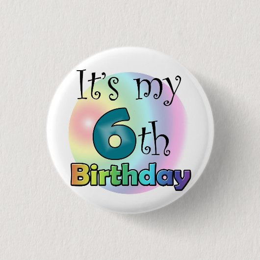 Blauwe It's my 6th Birthday 缶バッジ (正面)