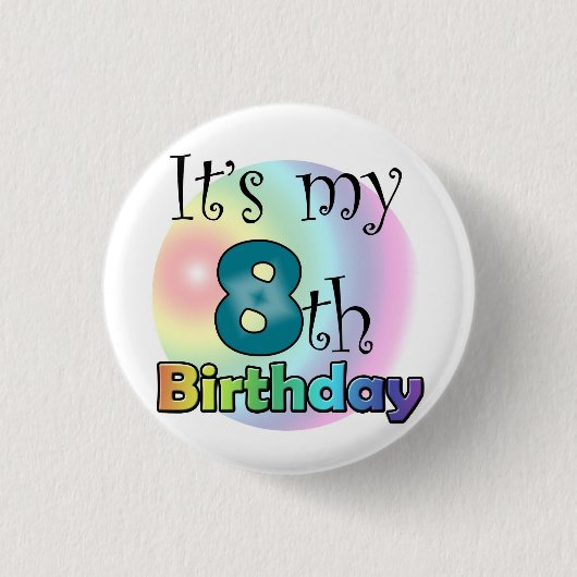 Blauwe It's my 8th Birthday 缶バッジ (正面)