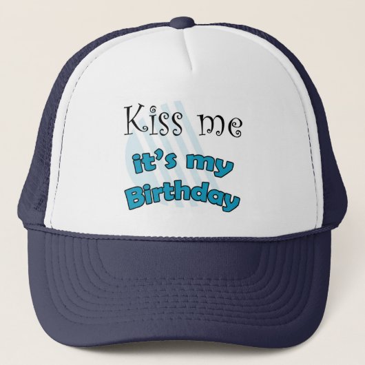 Blauwe kiss me it's my birthday キャップ (正面)