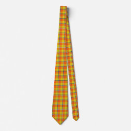 Blaze Orange and Bird Flower Plaid Neck Tie ネクタイ