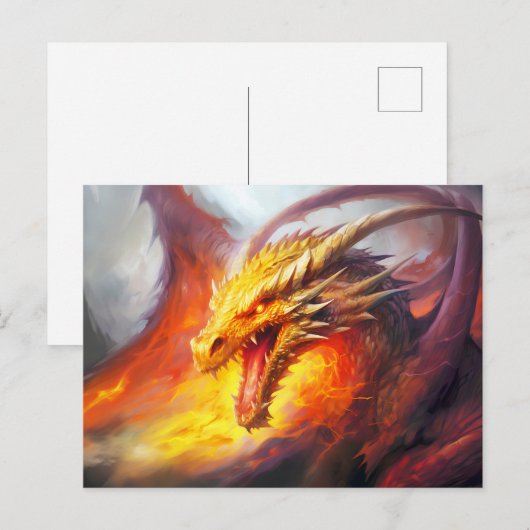 Blazing Fury – Medieval Fire-Breathing Dragon in A ポストカード (正面/裏面)