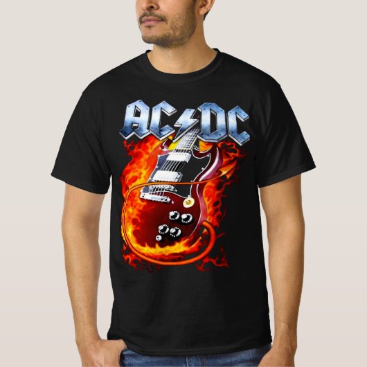 Blazing Rocker Guitar | AC/DC Inspired Biker Tシャツ (正面)