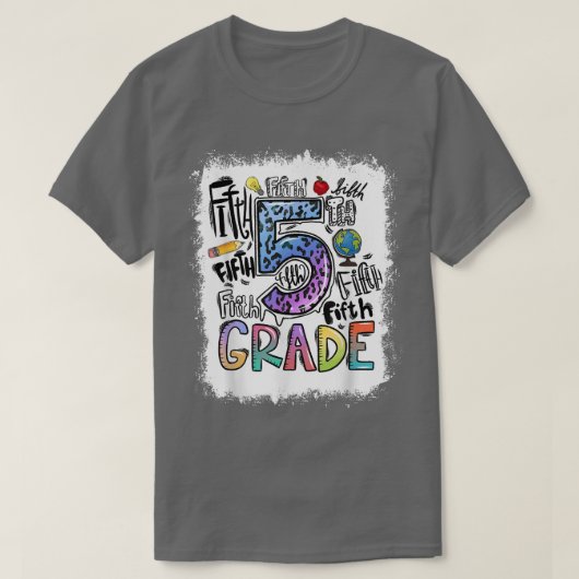 Bleached 5th Grade Typography Fifth Grade Back To Tシャツ (デザイン正面)