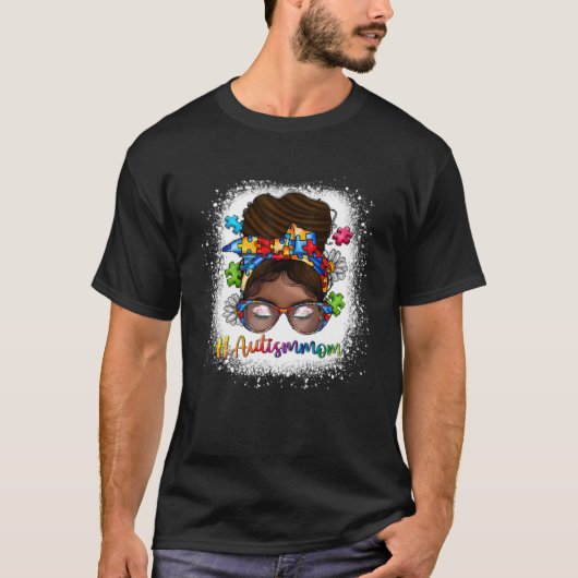 Bleached Autism Afro Mom Curly Hair African Autism Tシャツ (正面)