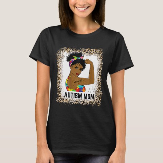Bleached Autism Awareness Strong Mom Afro Mother B Tシャツ (正面)