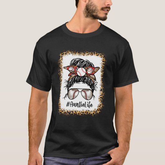 Bleached Baseball Auntie Life Messy Bun Game Day M Tシャツ (正面)