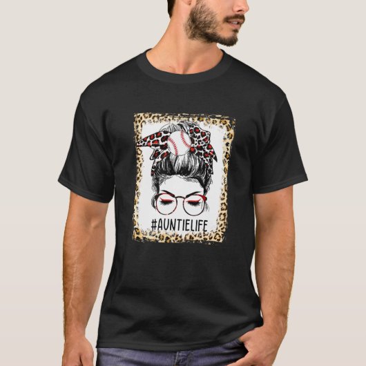Bleached Baseball Auntie Messy Bun Game Day Mother Tシャツ (正面)
