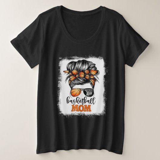 Bleached Basketball Mom Messy Bun Bball Mama Mothe プラスサイズTシャツ (デザイン正面)