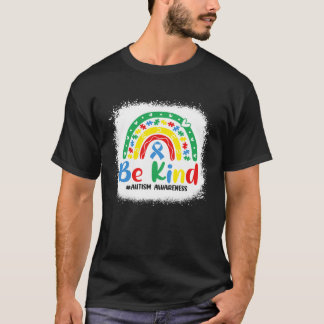 Bleached Be Kind Rainbow Blue Ribbon Autism Awaren Tシャツ
