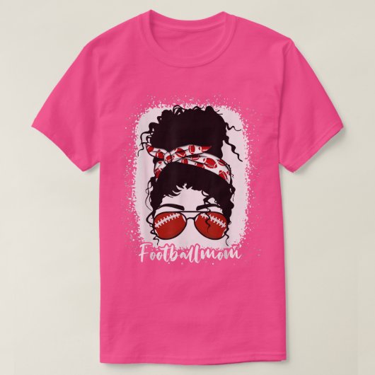 Bleached Football Mom Life With Leopard Messy Bun  Tシャツ (デザイン正面)