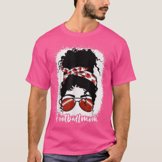 Bleached Football Mom Life With Leopard Messy Bun Tシャツ