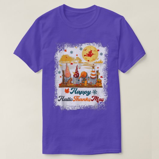 Bleached Happy Hallothanksmas Gnomes Witch Hallowe Tシャツ (デザイン正面)