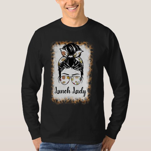 Bleached Leopard   Lunch Lady Messy Bun Lunch Lady Tシャツ (正面)