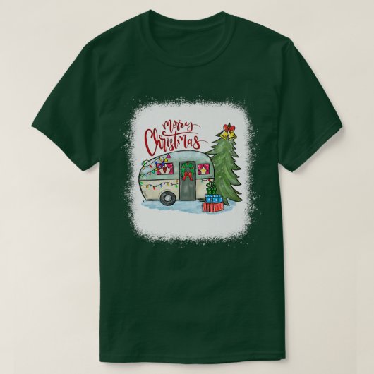 Bleached Merry Christmas Happy Camper Camping Life Tシャツ (デザイン正面)