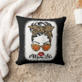 Bleached Mom Life Messy Bun Basketball Hair Mothe クッション (ブランケット)