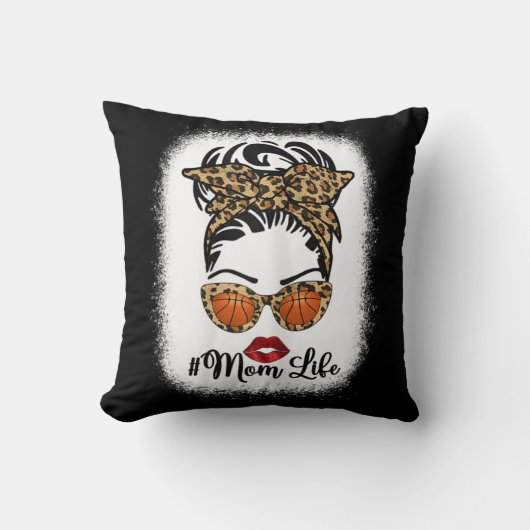 Bleached Mom Life Messy Bun Basketball Hair Mothe クッション (正面)