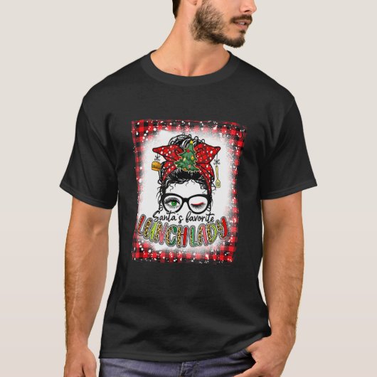 Bleached Santas Favorite Lunch Lady Messy Bun Chri Tシャツ (正面)