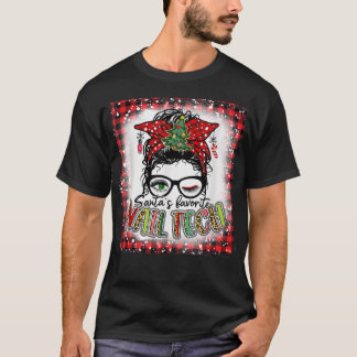 Bleached Santa's Favorite Nail Tech Messy Bun Chri Tシャツ